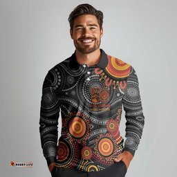 NAIDOC Week 50 Years Deadly Personalised Long Sleeve Polo Shirt Aboriginal Art LT14
