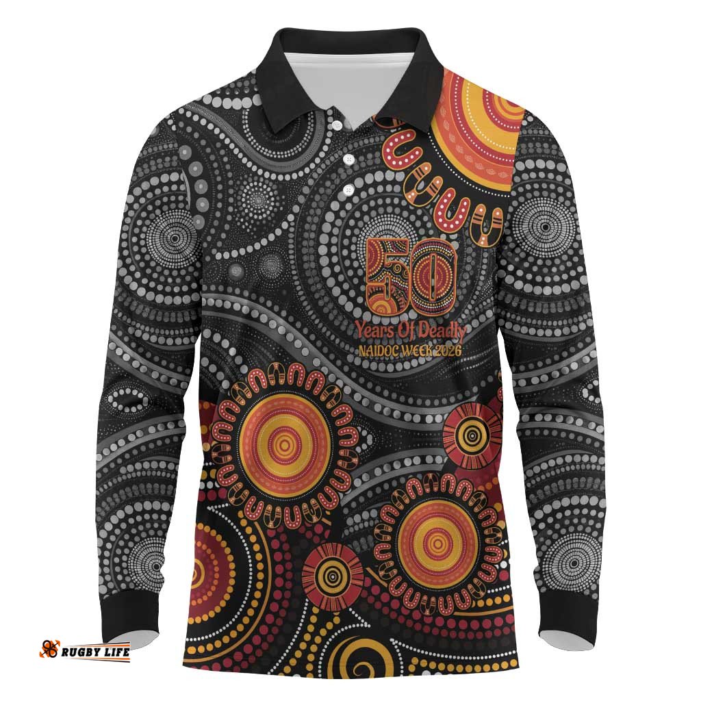 NAIDOC Week 50 Years Deadly Personalised Long Sleeve Polo Shirt Aboriginal Art LT14