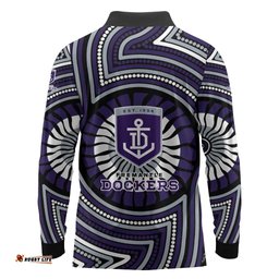 Fremantle Dockers Long Sleeve Polo Shirt Indigenous Monochrome Dot Art Mascot Style TS04