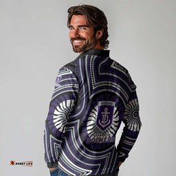 Fremantle Dockers Long Sleeve Polo Shirt Indigenous Monochrome Dot Art Mascot Style TS04