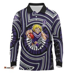 Fremantle Dockers Long Sleeve Polo Shirt Indigenous Monochrome Dot Art Mascot Style TS04