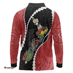 New Zealand Christmas Long Sleeve Polo Shirt Flora Map with Birds LT7