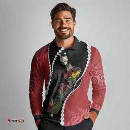 New Zealand Christmas Long Sleeve Polo Shirt Flora Map with Birds LT7