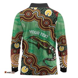 Personalised Australia Goanna NAIDOC Week 2026 Long Sleeve Polo Shirt 50 Years of Deadly Aboriginal Art LT14
