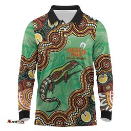 Personalised Australia Goanna NAIDOC Week 2026 Long Sleeve Polo Shirt 50 Years of Deadly Aboriginal Art LT14