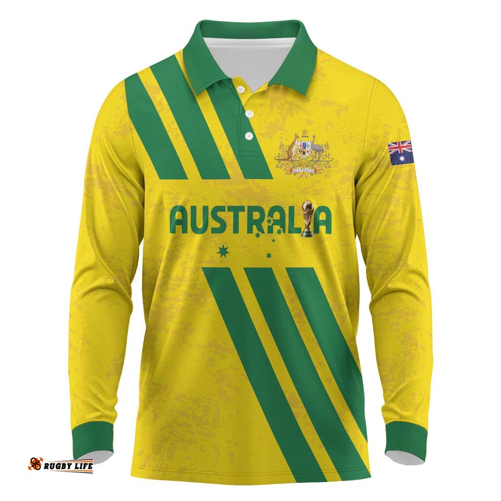 Custom Soccer 2026 Australia Long Sleeve Polo Shirt Socceroos Go Glory LT01