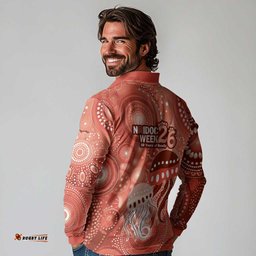 NAIDOC Deadly 50 Years Long Sleeve Polo Shirt Jellyfish Aboriginal Culture Inspired Red LT9