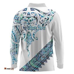 Kahui Whetu Paua shell Kowhaiwhai Taniko Personalised Long Sleeve Polo Shirt Manta Ray Shark-Turtle Maori Tribal Style LT9
