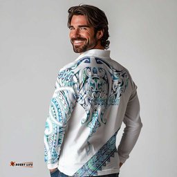 Kahui Whetu Paua shell Kowhaiwhai Taniko Personalised Long Sleeve Polo Shirt Manta Ray Shark-Turtle Maori Tribal Style LT9