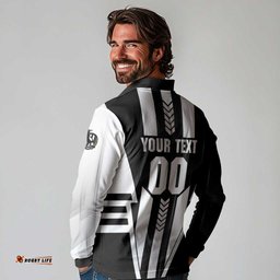 Personalized Collingwood Magpies Long Sleeve Polo Shirt Modern Geometric Sports Graphic Style TS04