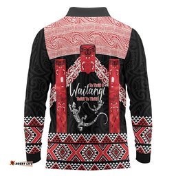 Toitu Te Tiriti O Waitangi Long Sleeve Polo Shirt Maori Wharenui With Taniko Motifs LT14