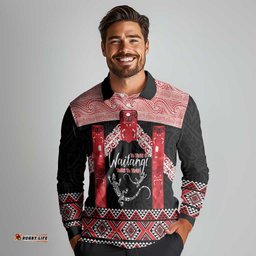 Toitu Te Tiriti O Waitangi Long Sleeve Polo Shirt Maori Wharenui With Taniko Motifs LT14