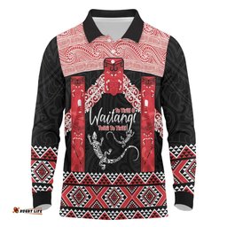 Toitu Te Tiriti O Waitangi Long Sleeve Polo Shirt Maori Wharenui With Taniko Motifs LT14