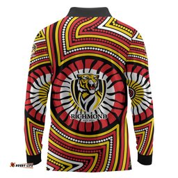 Richmond Football Club Long Sleeve Polo Shirt Indigenous Monochrome Dot Art Mascot Style TS04