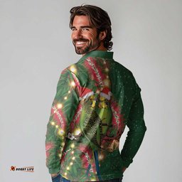 Green Budgerigars on Callistemon Long Sleeve Polo Shirt Merry Christmas Aussie LT7