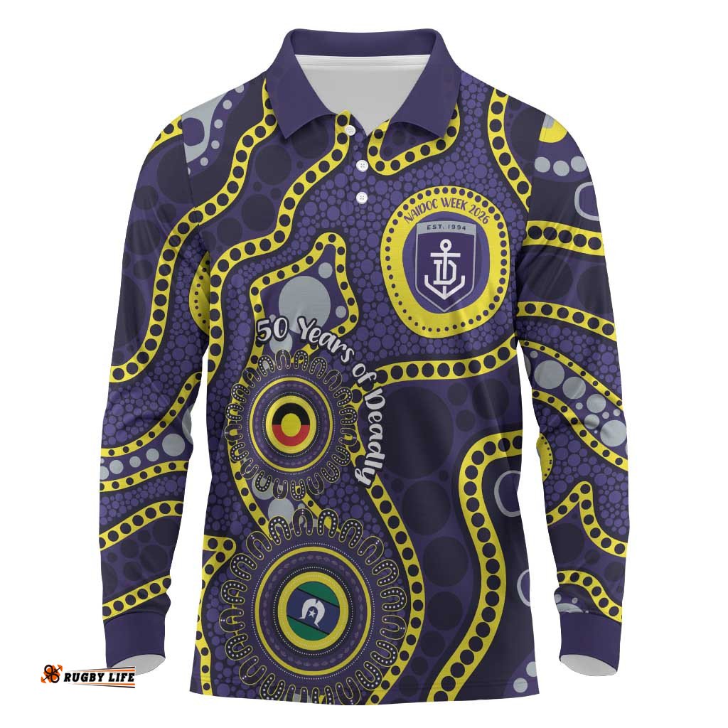 Dockers NAIDOC Week 2026 Personalised Long Sleeve Polo Shirt 50 Years of Deadly Aboriginal Art LT14