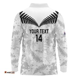 Custom New Zealand Silver Fern Football Long Sleeve Polo Shirt Go Aotearoa Grunge White LT14