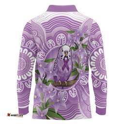 Epilepsy Awareness Budgerigar Australia Long Sleeve Polo Shirt Budgie Purple Ribbon Boronia Aboriginal LT14