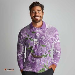 Epilepsy Awareness Budgerigar Australia Long Sleeve Polo Shirt Budgie Purple Ribbon Boronia Aboriginal LT14