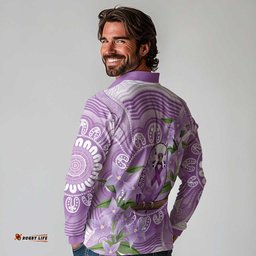 Epilepsy Awareness Budgerigar Australia Long Sleeve Polo Shirt Budgie Purple Ribbon Boronia Aboriginal LT14
