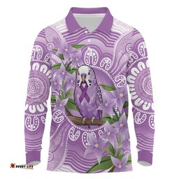 Epilepsy Awareness Budgerigar Australia Long Sleeve Polo Shirt Budgie Purple Ribbon Boronia Aboriginal LT14