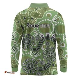 Personalised NAIDOC Week 50 Years Deadly Always Long Sleeve Polo Shirt Green Aboriginal Artwork Dot Painting LT9