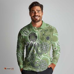 Personalised NAIDOC Week 50 Years Deadly Always Long Sleeve Polo Shirt Green Aboriginal Artwork Dot Painting LT9