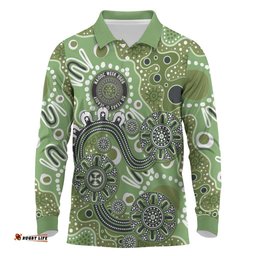 Personalised NAIDOC Week 50 Years Deadly Always Long Sleeve Polo Shirt Green Aboriginal Artwork Dot Painting LT9