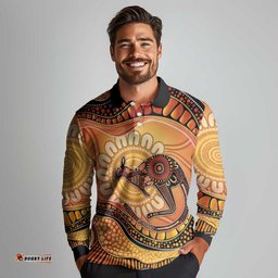 Indigenous Kangaroo Australia Long Sleeve Polo Shirt Australian Aboriginal Art Proud LT14