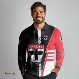 Personalized St Kilda Saints Long Sleeve Polo Shirt Modern Geometric Sports Graphic Style TS04
