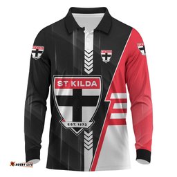 Personalized St Kilda Saints Long Sleeve Polo Shirt Modern Geometric Sports Graphic Style TS04