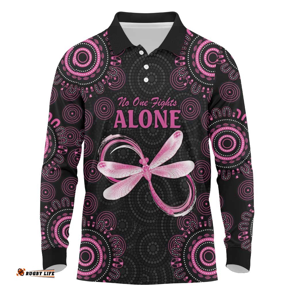 Personalized Pink Dragonfly Aboriginal of Hope Long Sleeve Polo Shirt Australias Breast Cancer Awareness LT9