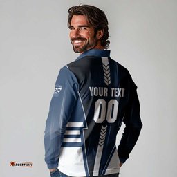 Personalized Geelong Cats Long Sleeve Polo Shirt Modern Geometric Sports Graphic Style TS04