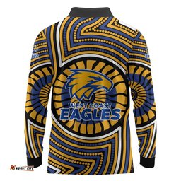 West Coast Eagles Long Sleeve Polo Shirt Indigenous Monochrome Dot Art Mascot Style TS04