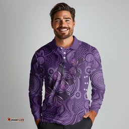 Purple Butterfly Spirit Long Sleeve Polo Shirt Australian Epilepsy Awareness LT9