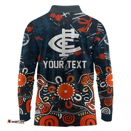 Personalized Carlton Blues Long Sleeve Polo Shirt Aboriginal Dot Painting Graffiti Style TS04