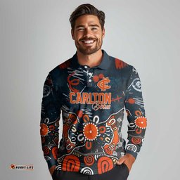 Personalized Carlton Blues Long Sleeve Polo Shirt Aboriginal Dot Painting Graffiti Style TS04