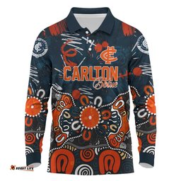 Personalized Carlton Blues Long Sleeve Polo Shirt Aboriginal Dot Painting Graffiti Style TS04
