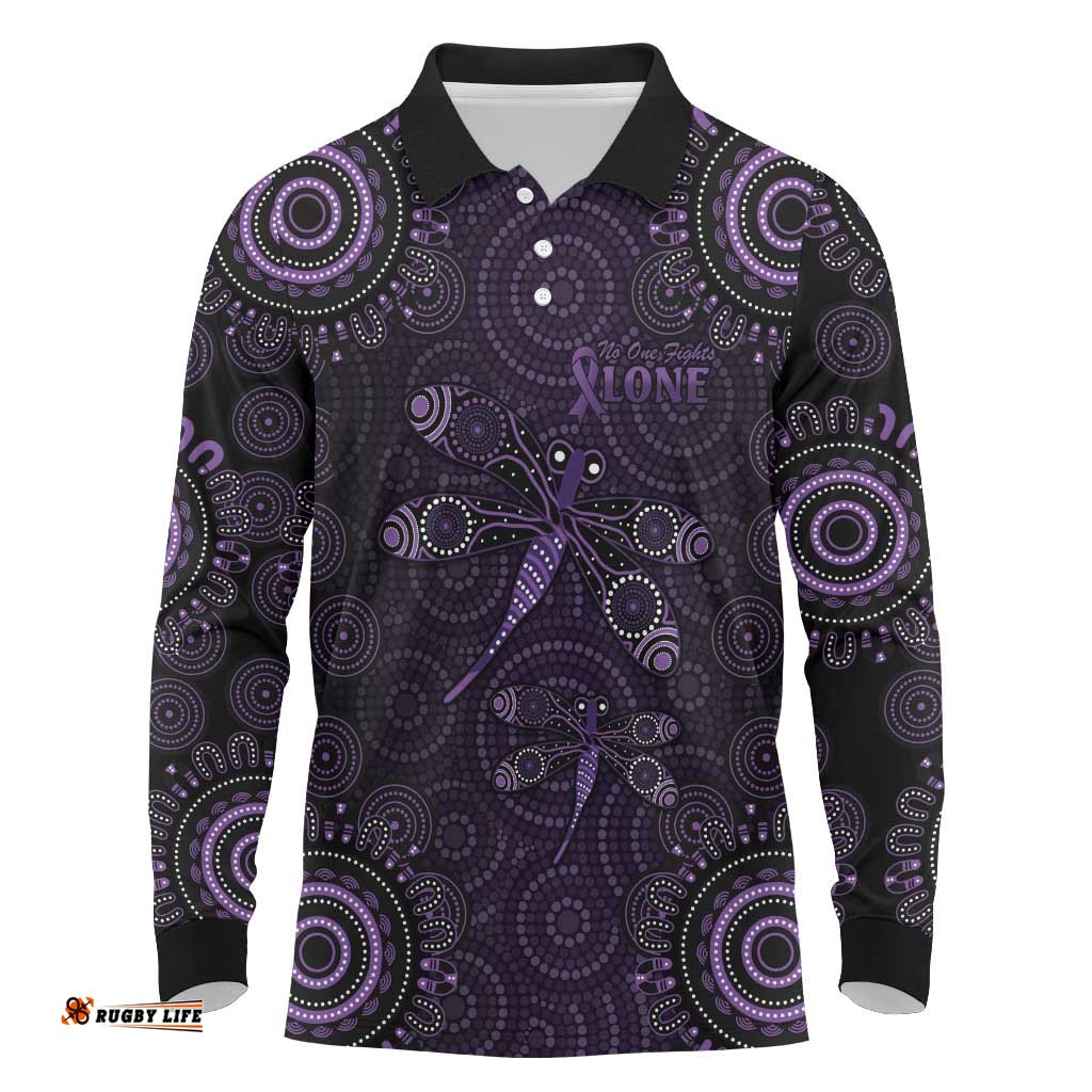 Purple Dragonfly Aboriginal of Hope Long Sleeve Polo Shirt Australian Epilepsy Awareness LT9