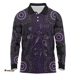 Purple Dragonfly Aboriginal of Hope Long Sleeve Polo Shirt Australian Epilepsy Awareness LT9