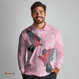 Pink Galah Aussie Aboriginal Long Sleeve Polo Shirt Soaring High LT7