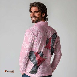 Pink Galah Aussie Aboriginal Long Sleeve Polo Shirt Soaring High LT7