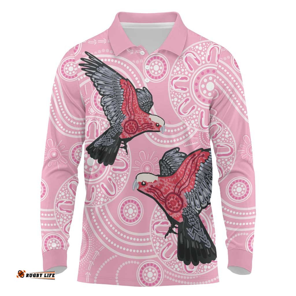 Pink Galah Aussie Aboriginal Long Sleeve Polo Shirt Soaring High LT7