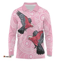 Pink Galah Aussie Aboriginal Long Sleeve Polo Shirt Soaring High LT7