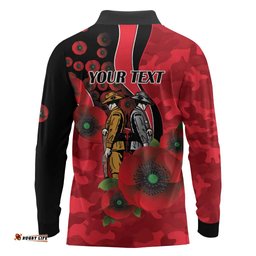 St Saints ANZAC Personalised Long Sleeve Polo Shirt Lest We Forget Poppy Camo LT9