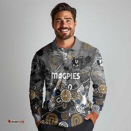 Personalized Collingwood Magpies Long Sleeve Polo Shirt Aboriginal Dot Painting Graffiti Style TS04