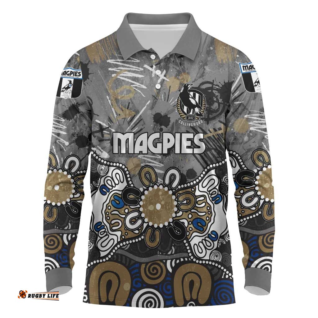 Personalized Collingwood Magpies Long Sleeve Polo Shirt Aboriginal Dot Painting Graffiti Style TS04
