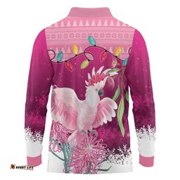 Pink Cockatoo Australia Christmas Long Sleeve Polo Shirt Grevillea Eucalyptus Blossoms LT14