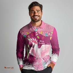 Pink Cockatoo Australia Christmas Long Sleeve Polo Shirt Grevillea Eucalyptus Blossoms LT14