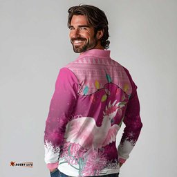 Pink Cockatoo Australia Christmas Long Sleeve Polo Shirt Grevillea Eucalyptus Blossoms LT14